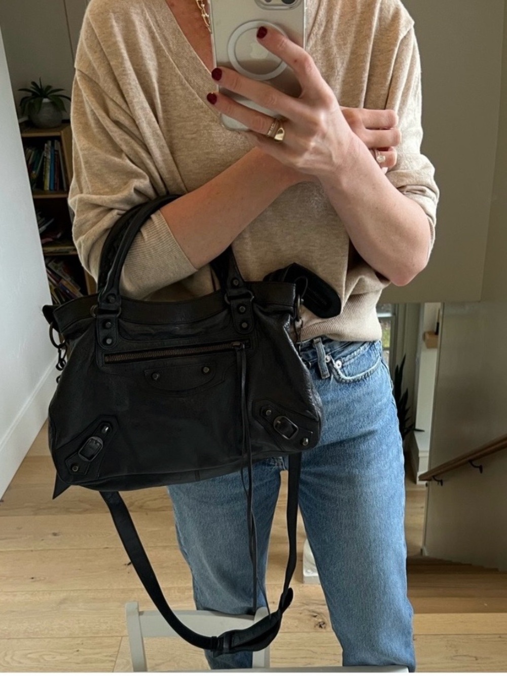 Balenciaga 100% authentic Black Town City Bag with crossbody strap & mirror